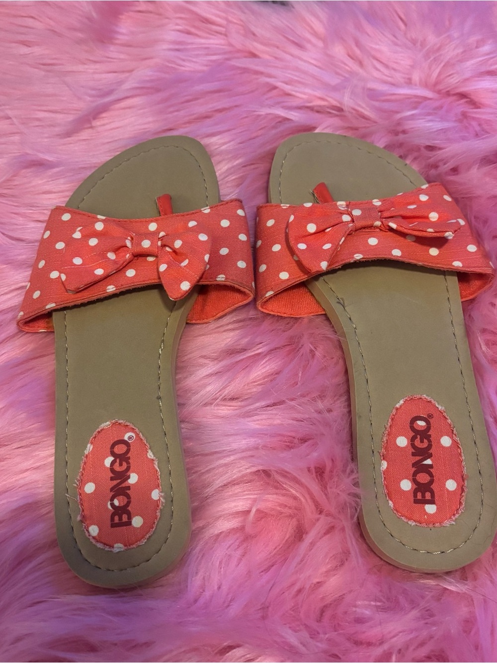 Y2K Bongo Pink Polka Dot Bow Flip Flop Sandals Women’s 8 Cottagecore Coquette